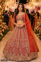 Net Heavy Beads Embroidered Bridal Lehenga Set