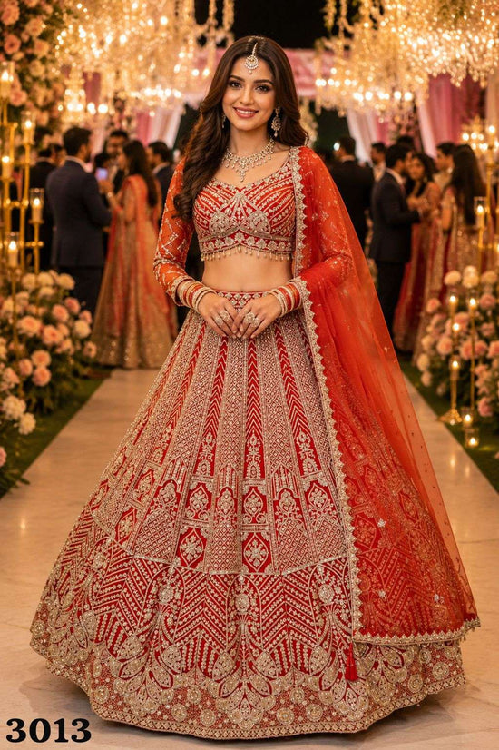 Net Heavy Beads Embroidered Bridal Lehenga Set