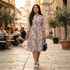 Elegant lavender printed cotton kurti for women with geometric leaf pattern