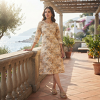 Varnika Lifestyle beige floral printed cotton A-line kurti for women with three-quarter sleeves