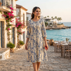 Premium Floral Printed Cotton Kurti for Women in Coastal Resort Setting