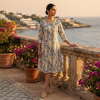 Women's Floral Cotton Kurti with 3/4 Sleeves and Round Neck
