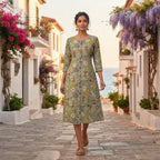 Priyanshi Sage Green Floral Printed Cotton Kurti for Women