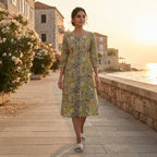 Priyanshi Sage Green Floral Printed Cotton Kurti for Women