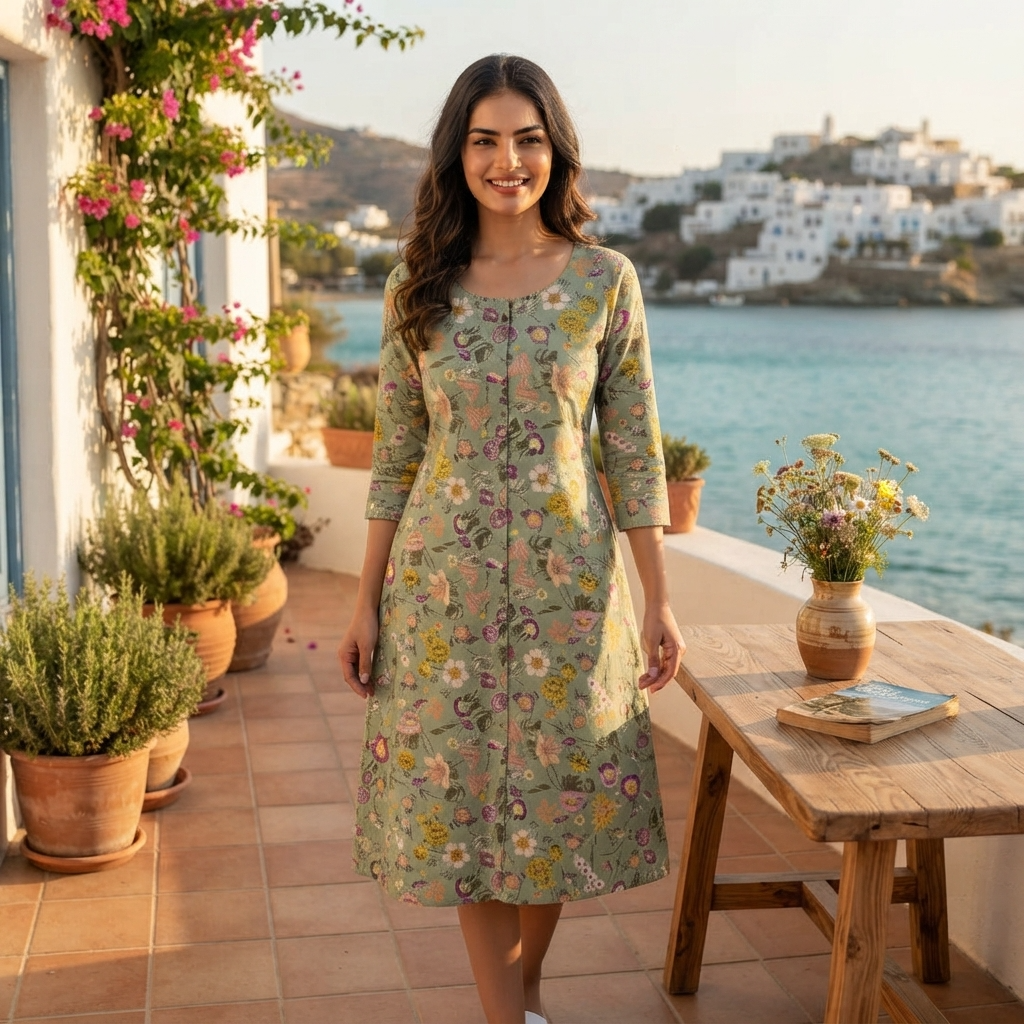 Priyanshi Sage Green Floral Printed Cotton Kurti for Women