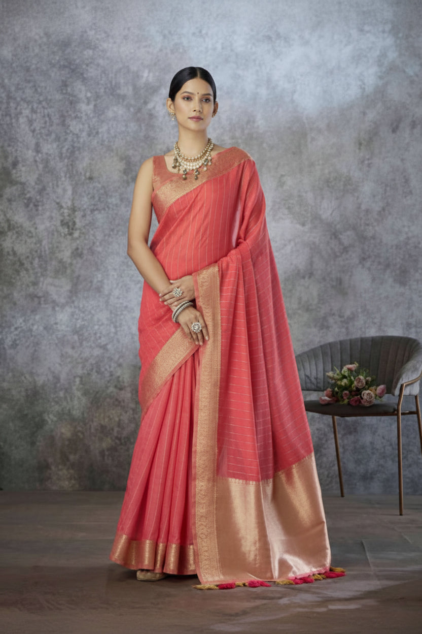 Ronak Pure Tissue Silk Zari Woven Saree with Work Blouse Piece