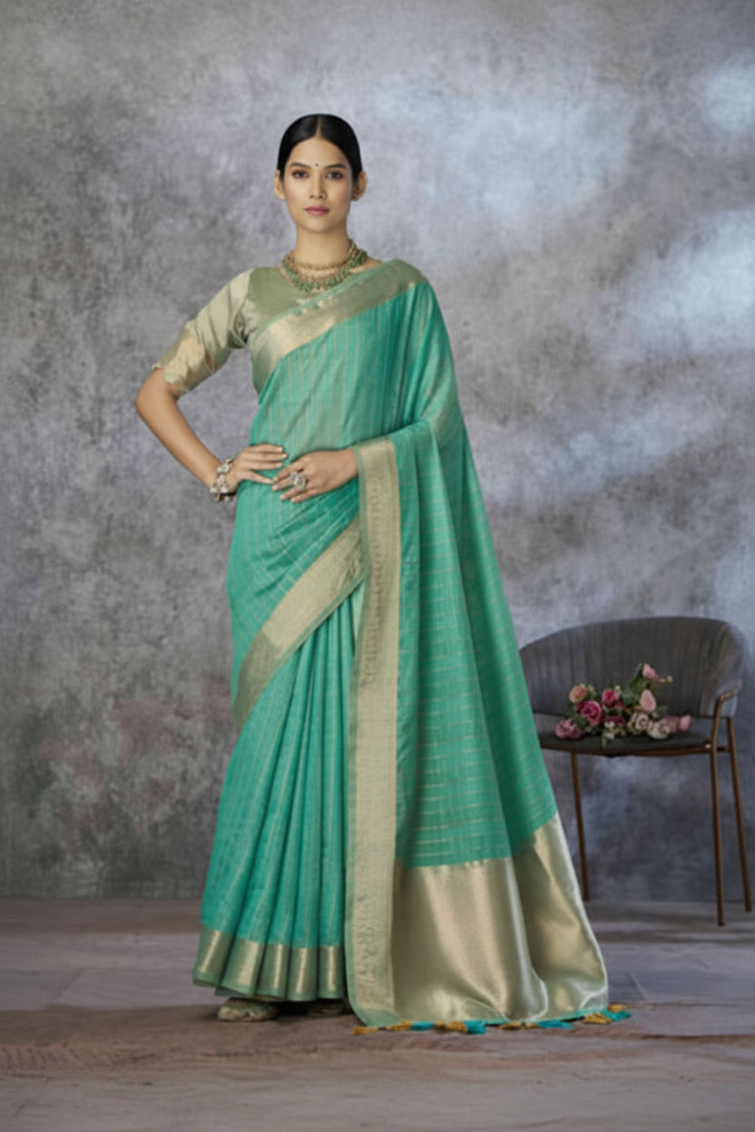 Ronak Pure Tissue Silk Zari Woven Saree with Work Blouse Piece