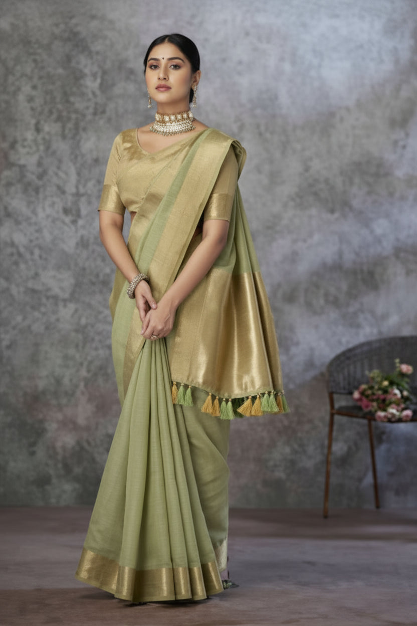 Ronak Pure Tissue Silk Zari Woven Saree with Work Blouse Piece