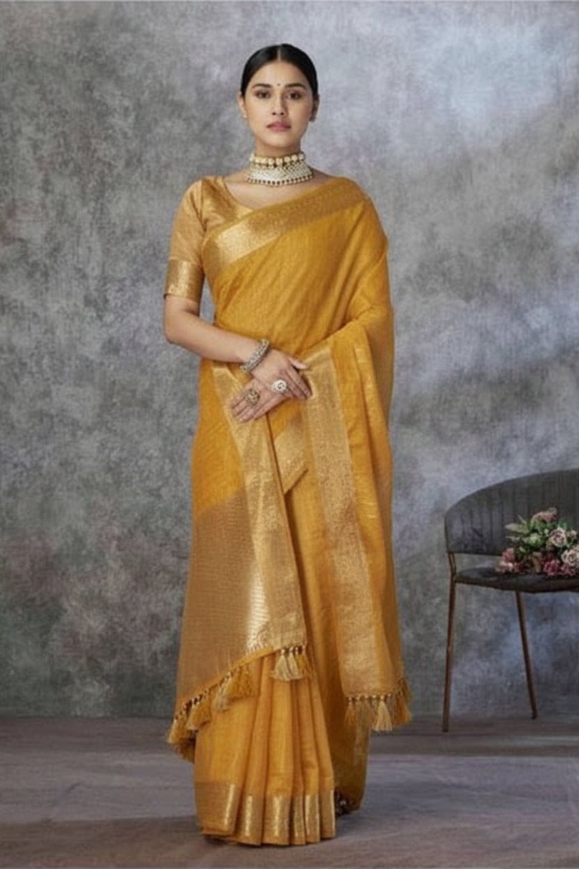Ronak Pure Tissue Silk Zari Woven Saree with Work Blouse Piece