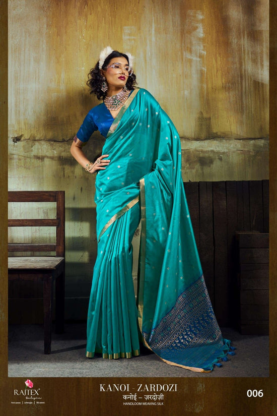 Tussar Silk Zardosi Handloom Work Saree with Unstitched Blouse