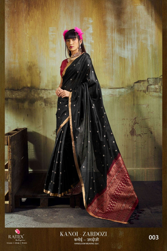 Tussar Silk Zardosi Handloom Work Saree with Unstitched Blouse