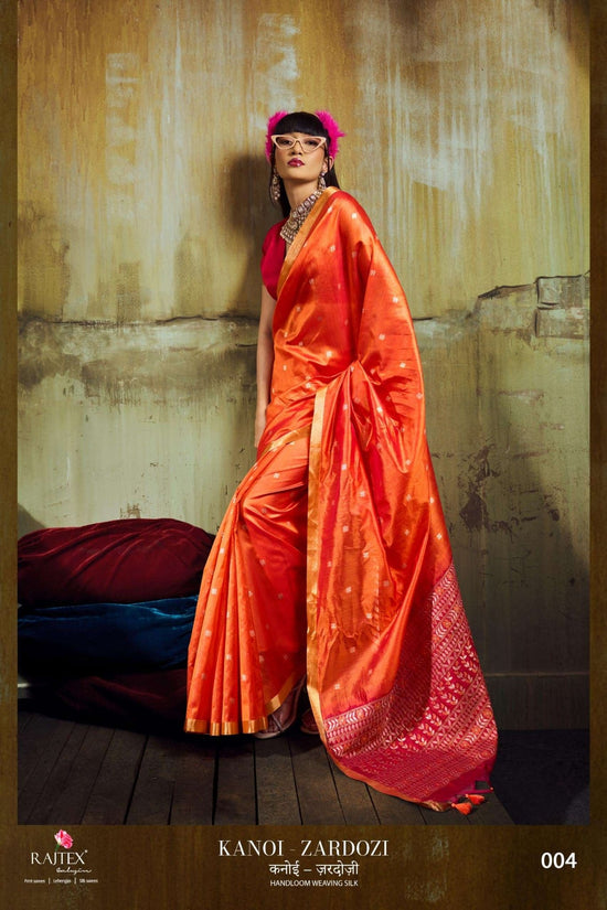 Tussar Silk Zardosi Handloom Work Saree with Unstitched Blouse
