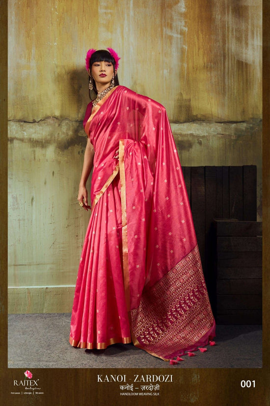 Tussar Silk Zardosi Handloom Work Saree with Unstitched Blouse