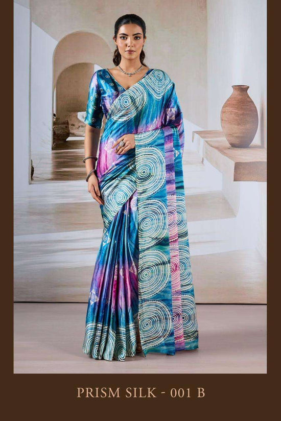 Modal Satin Printed Saree with Unstitched Blouse