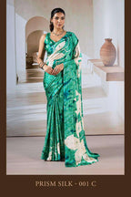 Modal Satin Printed Saree with Unstitched Blouse