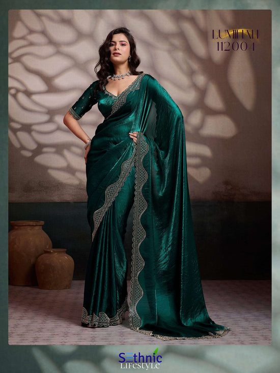 Satin Designer Festive Saree with Embroidered Unstitched Blouse