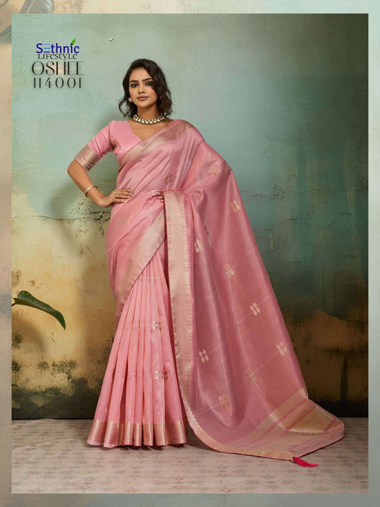 Linen Woven Pattern Saree with Embroidered Unstitched Blouse