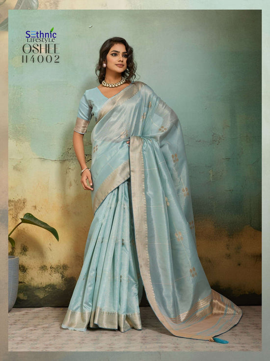 Linen Woven Pattern Saree with Embroidered Unstitched Blouse