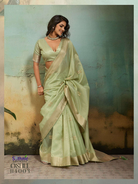Linen Woven Pattern Saree with Embroidered Unstitched Blouse