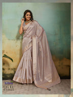 Linen Woven Pattern Saree with Embroidered Unstitched Blouse