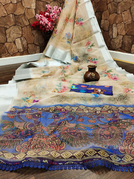 Organza Premium Printed Saree with Unstitched Blouse