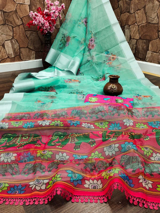 Organza Premium Printed Saree with Unstitched Blouse