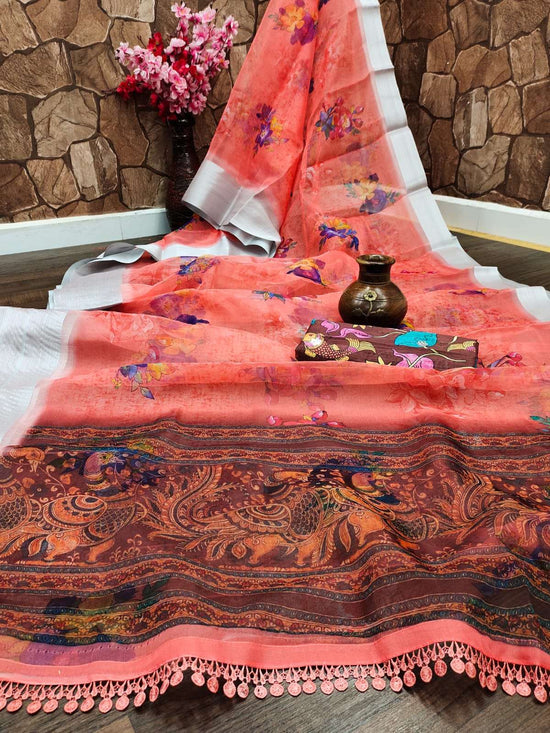 Organza Premium Printed Saree with Unstitched Blouse