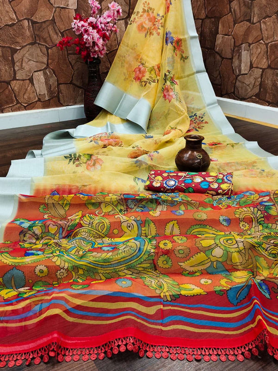 Organza Premium Printed Saree with Unstitched Blouse