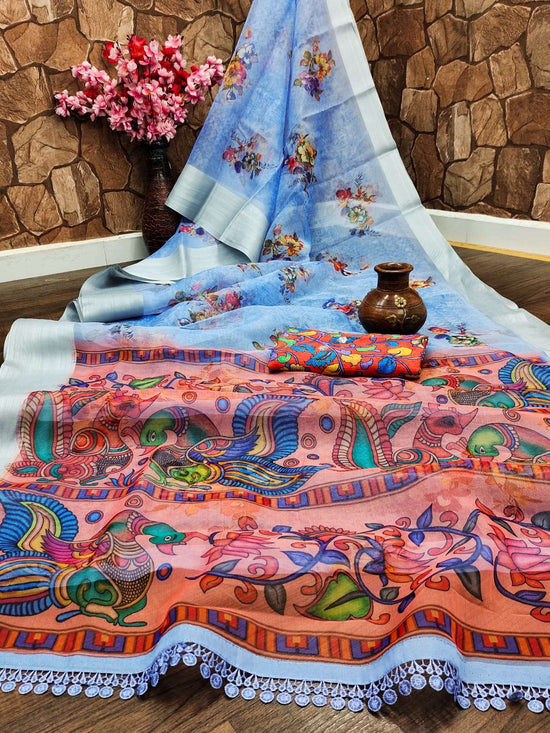 Organza Premium Printed Saree with Unstitched Blouse
