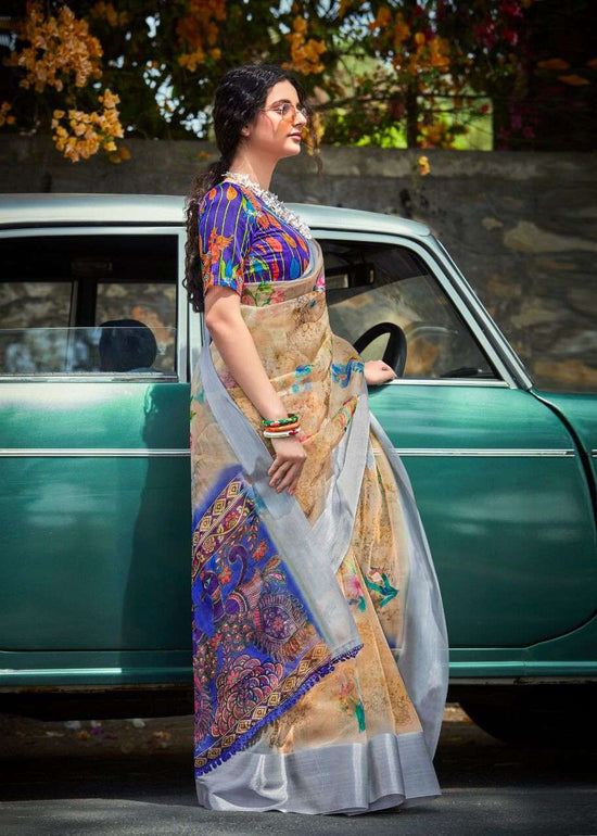 Organza Premium Printed Saree with Unstitched Blouse