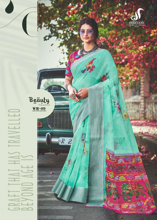 Organza Premium Printed Saree with Unstitched Blouse