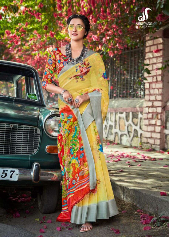 Organza Premium Printed Saree with Unstitched Blouse