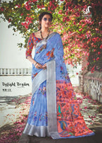 Organza Premium Printed Saree with Unstitched Blouse