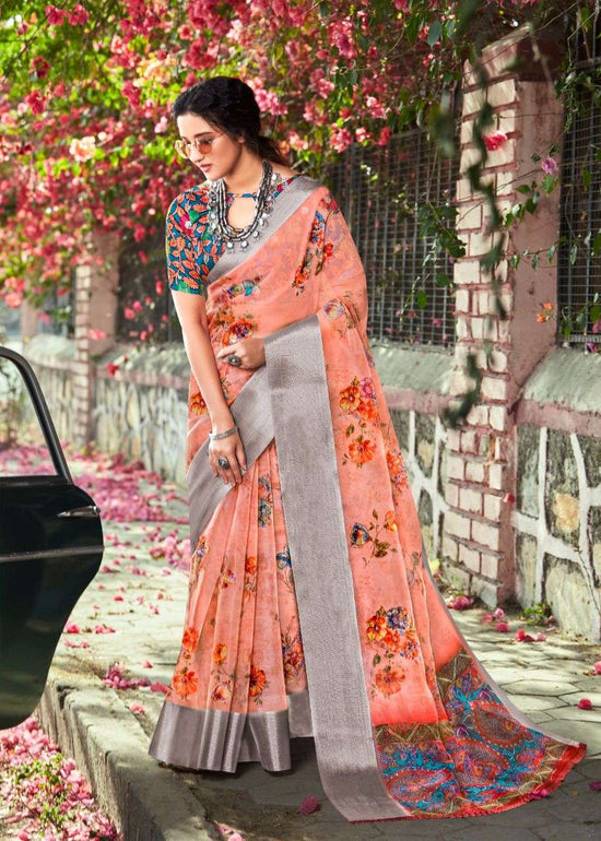 Organza Premium Printed Saree with Unstitched Blouse