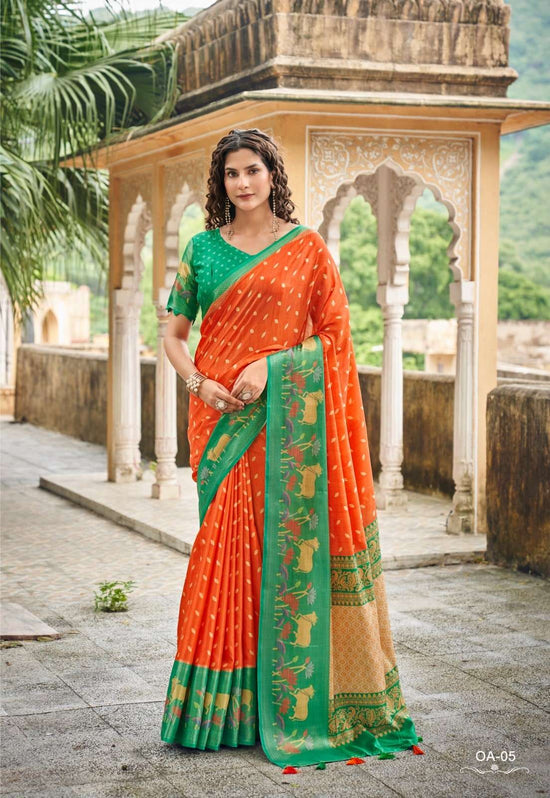 Tussar Premium Art Printed Saree with Unstitched Blouse