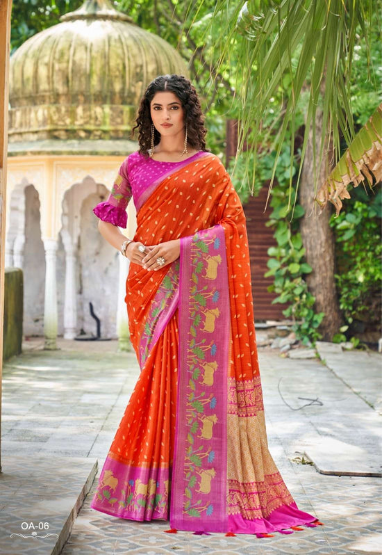 Tussar Premium Art Printed Saree with Unstitched Blouse
