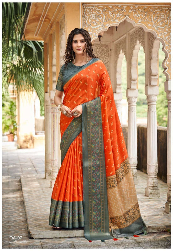 Tussar Premium Art Printed Saree with Unstitched Blouse