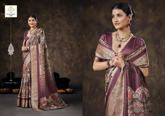 Velvet Silk Printed Festive Saree with Unstitched Blouse