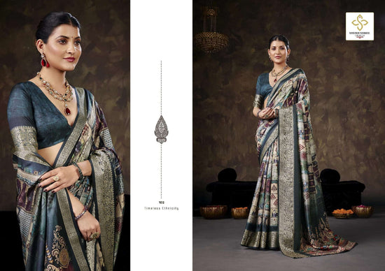 Velvet Silk Printed Festive Saree with Unstitched Blouse