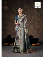 Velvet Silk Printed Festive Saree with Unstitched Blouse