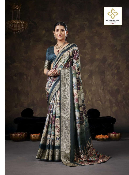 Velvet Silk Printed Festive Saree with Unstitched Blouse