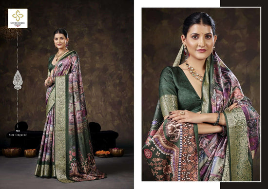 Velvet Silk Printed Festive Saree with Unstitched Blouse