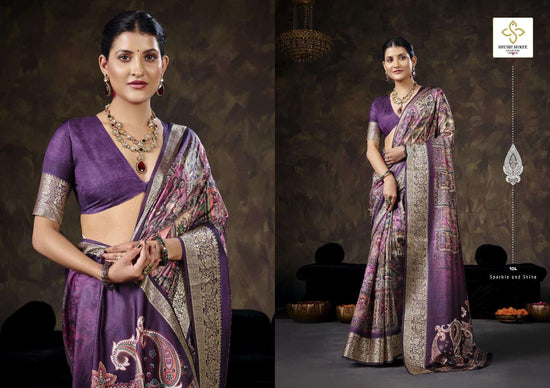 Velvet Silk Printed Festive Saree with Unstitched Blouse