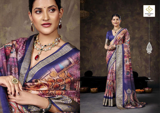 Velvet Silk Printed Festive Saree with Unstitched Blouse
