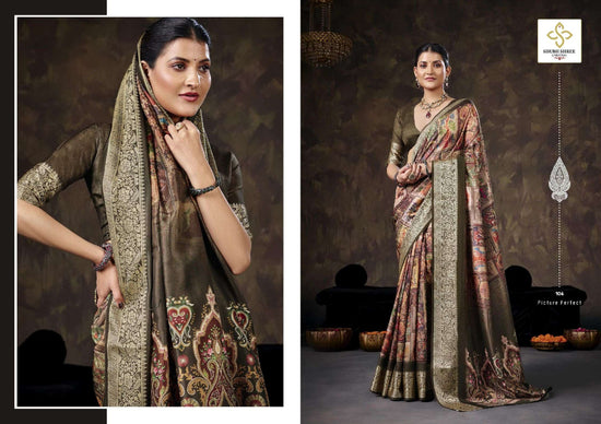 Velvet Silk Printed Festive Saree with Unstitched Blouse