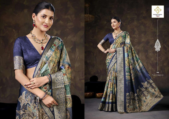 Velvet Silk Printed Festive Saree with Unstitched Blouse