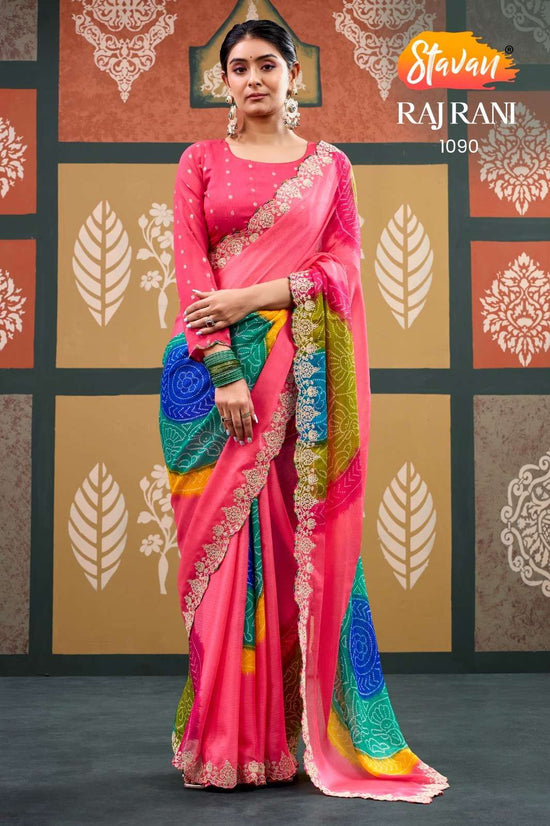 Chiffon Printed Embroidery Saree with Unstitched Blouse