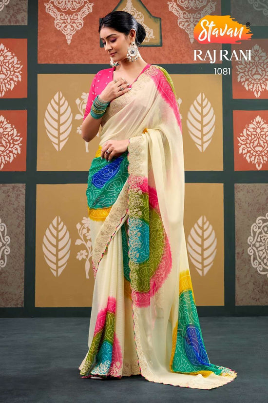 Chiffon Printed Embroidery Saree with Unstitched Blouse