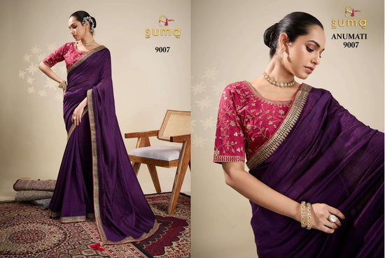 Pure Vichitra Silk Embroidered Saree with Unstitched Blouse