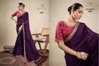 Pure Vichitra Silk Embroidered Saree with Unstitched Blouse